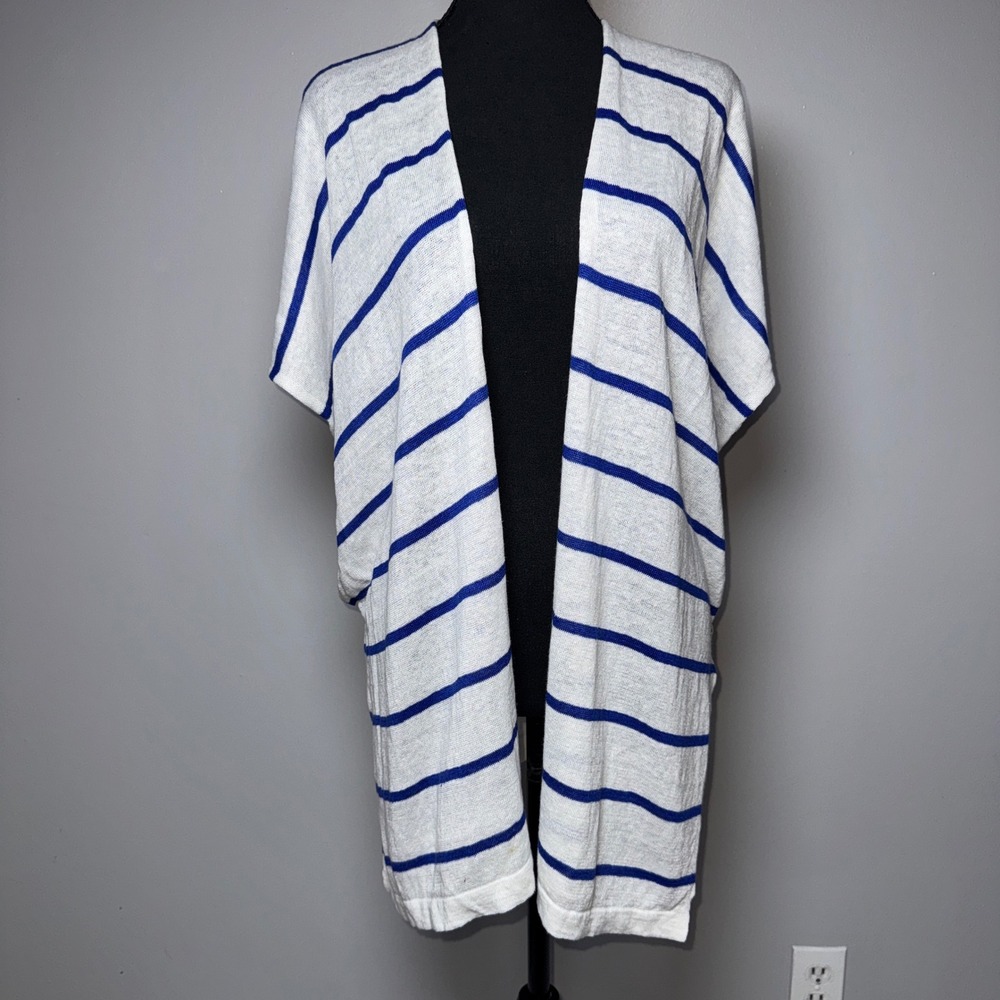 Lilly Pulitzer Womens Blue White Striped Open Front Cardigan Wrap S/M Nautical